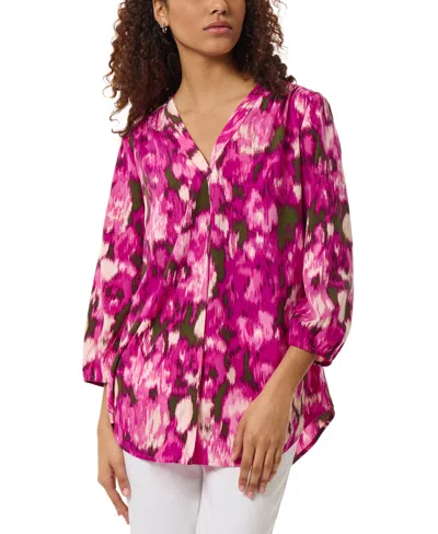 Jones New York Ikat Print Pleat Front Tunic Top In Bright Orchid