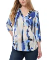 Jones New York Abstract Print Pleat V-neck Top In Jones White