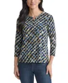 Jones New York Petite Printed Keyhole Top In Multi