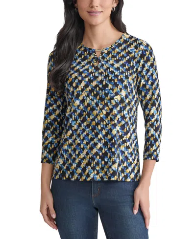 Jones New York Petite Printed Keyhole Top In Multi