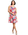 Jones New York Gina Frond Print Linen Blend Trapeze Dress