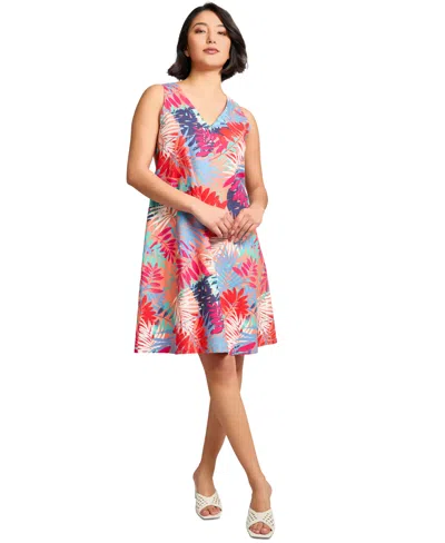 Jones New York Gina Frond Print Linen Blend Trapeze Dress In Multi