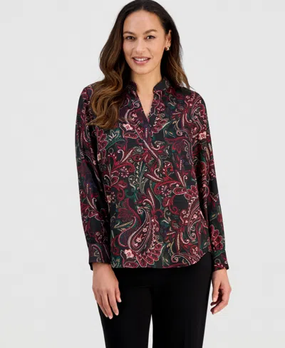 Jones New York Petite Printed Long-sleeve Blouse In Multi