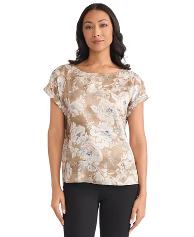 Jones New York Petite Printed Short Sleeve Top In Neutral