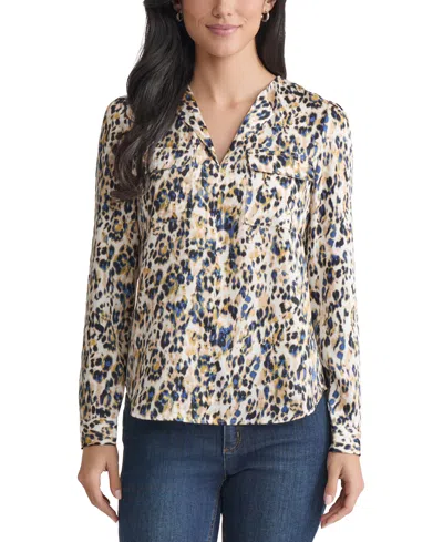 Jones New York Petite Printed Utility Blouse In Multi