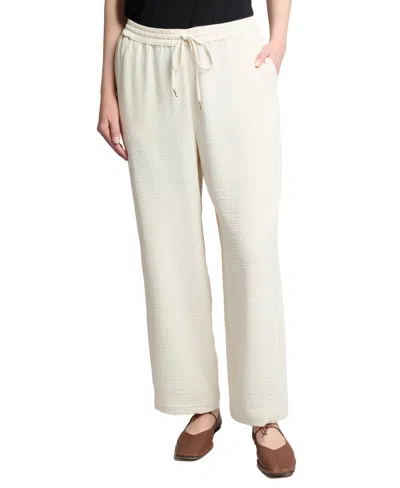 Jones New York Petite Pull On Drawstring Wide Leg Pants In White