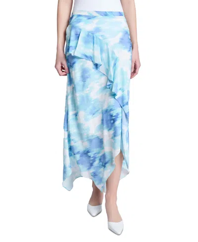 Jones New York Petite Pull-on Ruffle-trimmed Skirt In Blue