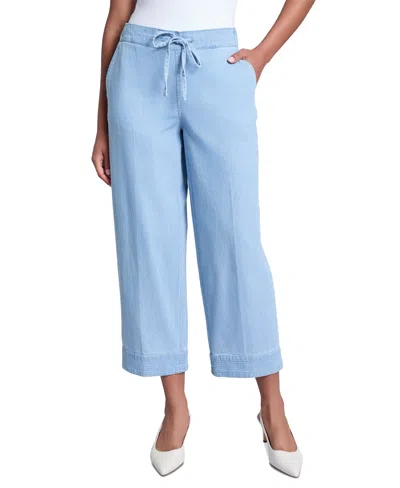 Jones New York Petite Pull-on Stitched Hem Pants In Pale Wash