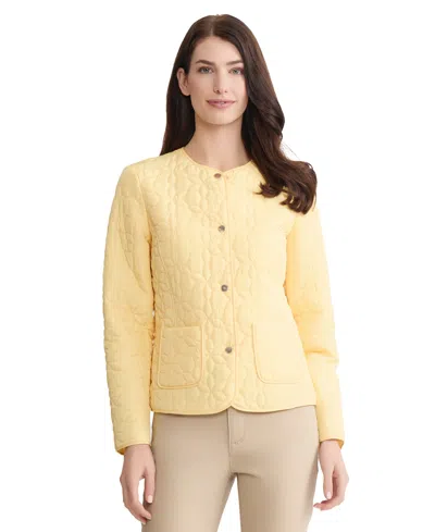 Jones New York Petite Quilted Flower Crewneck Jacket In Yellow