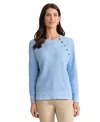 Jones New York Petite Raglan Button Sleeve Crewneck Sweater In Blue