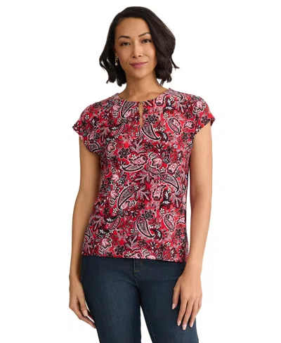 Jones New York Petite Round Neck Pull-on Top In Red
