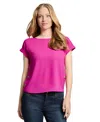 Jones New York Petite Round-neck Side-button Short-sleeve Top In Pink