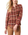 Jones New York Women's Printed Tie-neck Ruffled-neck Peasant Blouse In Bordeaux