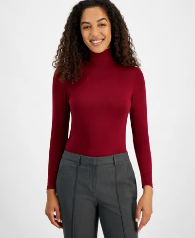 Jones New York Petite Seamless Long-sleeve Turtleneck Top In Bordeaux