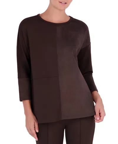 Jones New York Petite Serenity 3/4-sleeve Side-slit Faux Suede Tunic In Brown