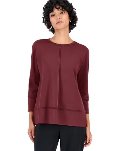 Jones New York Petite Serenity Dolman 3/4-sleeve Tunic In Burgundy