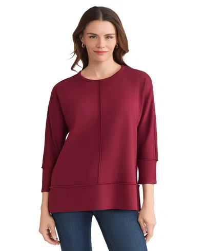 Jones New York Petite Serenity Knit 3/4 Sleeve Tunic Top In Brown