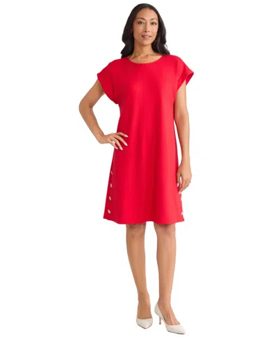Jones New York Petite Short Sleeve A-line Dress In Red