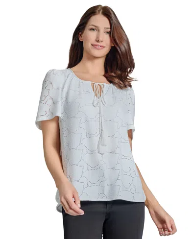 Jones New York Petite Short-sleeve Knit Eyelet Top In Nyc White