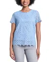 Jones New York Petite Short-sleeve Lace Top In Chintz Blue
