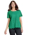 Jones New York Petite Short-sleeve Lace Top In White