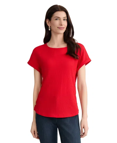 Jones New York Petite Short-sleeve Boat Neck Top In Red