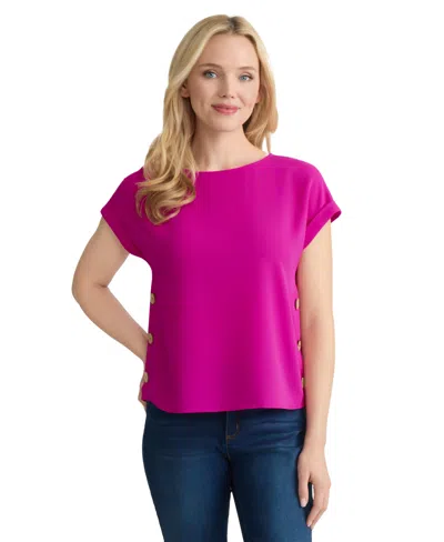 Jones New York Petite Short-sleeve Button Detail Blouse In Purple