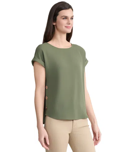 Jones New York Petite Short-sleeve Crewneck Blouse In Green