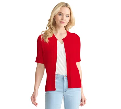 Jones New York Petite Short-sleeve Pointelle Cardigan In Red