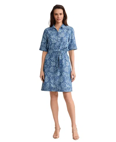 Jones New York Petite Short-sleeve Shirt Dress In Blue