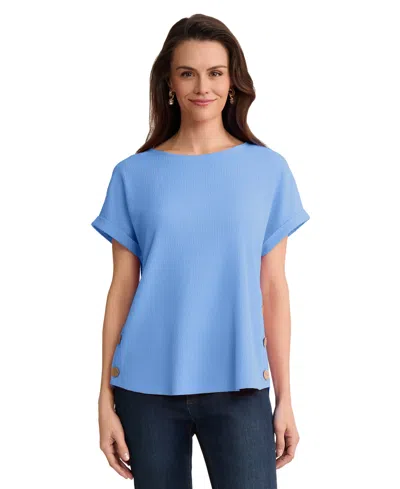 Jones New York Petite Short-sleeve Side Button Top In Blue
