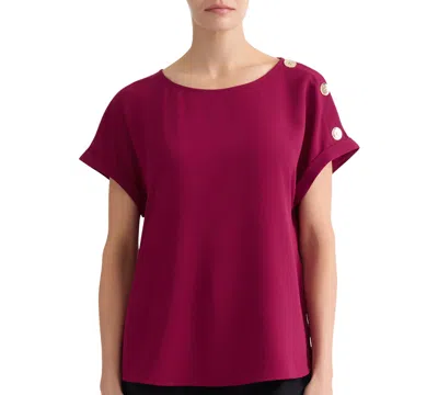 Jones New York Petite Shoulder-button-detail Short-sleeve Boat-neck Blouse In Burgundy
