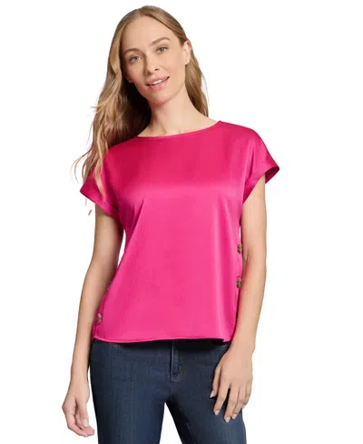 Jones New York Petite Side-buttoned Dolman-sleeve Top In Pink