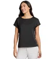 Jones New York Womens Button Detail Short Sleeve Pullover Top In Black