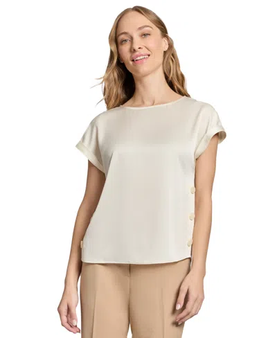 Jones New York Petite Side-buttoned Dolman-sleeve Top In White
