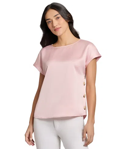 Jones New York Petite Side-buttoned Dolman-sleeve Top In Petal Pink