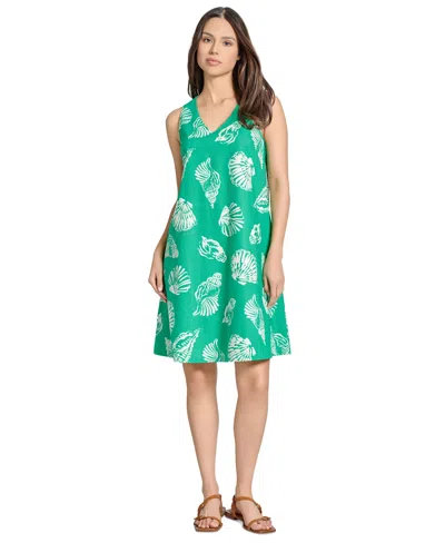 JONES NEW YORK PETITE SLEEVELESS PRINTED V-NECK DRESS