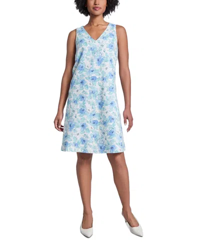 Jones New York Petite Sleeveless Printed V-neck Dress In Nyc White Multi