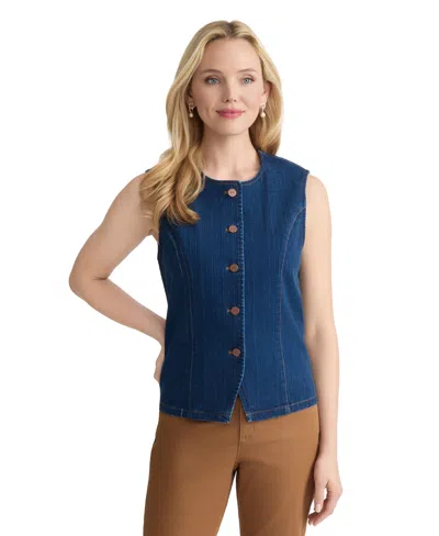 Jones New York Petite Sleeveless Woven Denim Vest In Blue