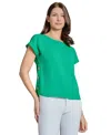 Jones New York Petite Solid Side-button Blouse In Kelly