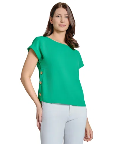 Jones New York Petite Solid Side-button Blouse In Kelly
