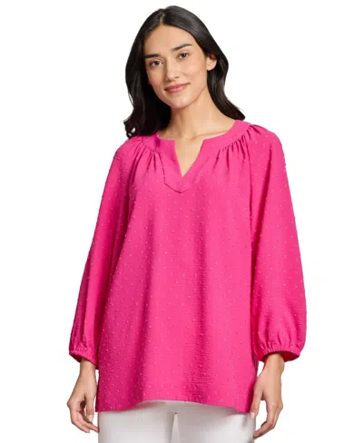 Jones New York Petite Split-neck Blouson-sleeve Top In Azalea