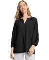 Jones New York Petite Split-neck Blouson-sleeve Top In Black