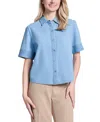 Jones New York Petite Stitched Short-sleeve Shirt In Blue