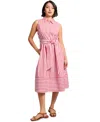 Jones New York Stripe Sleeveless Midi Shirtdress In Pink