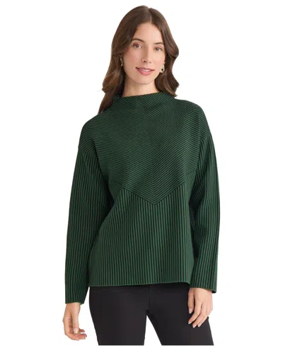 Jones New York Petite Striped Mock Neck Sweater In Green