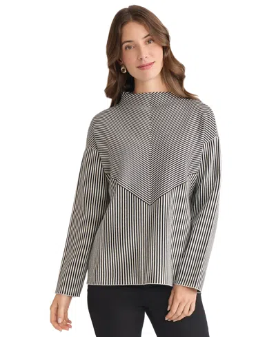 Jones New York Petite Striped Mock Neck Sweater In Multi
