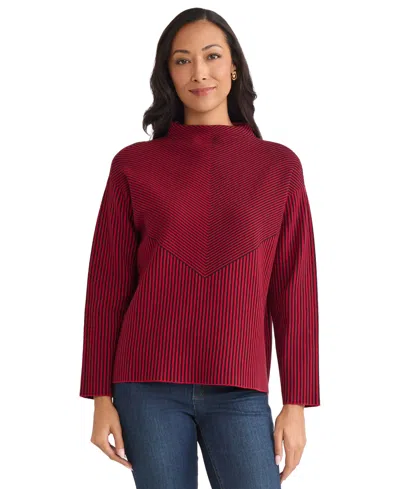 Jones New York Petite Striped Mock Neck Sweater In Red