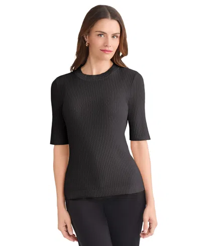 Jones New York Petite Sutton Short-sleeve Knit Top In Black