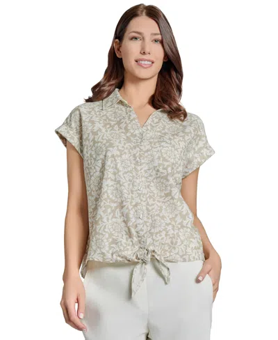 Jones New York Petite Tied Button-front Blouse In Jones White